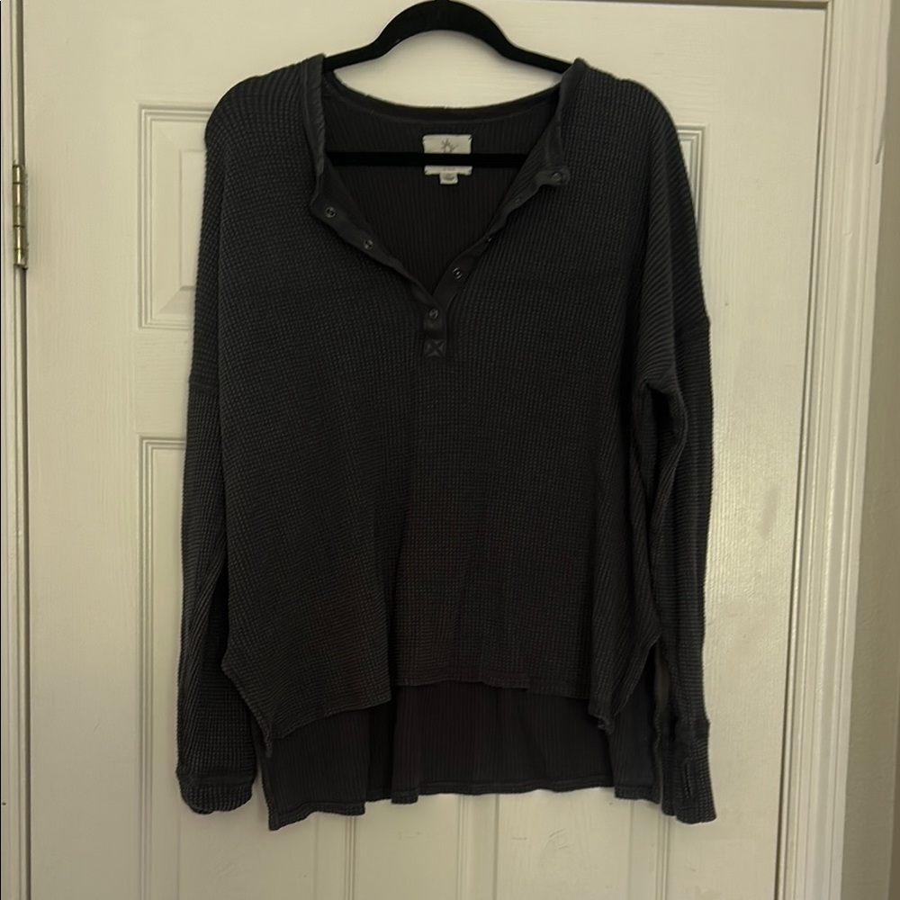 Aerie Black V-Neck Sweater Lightweight Knit